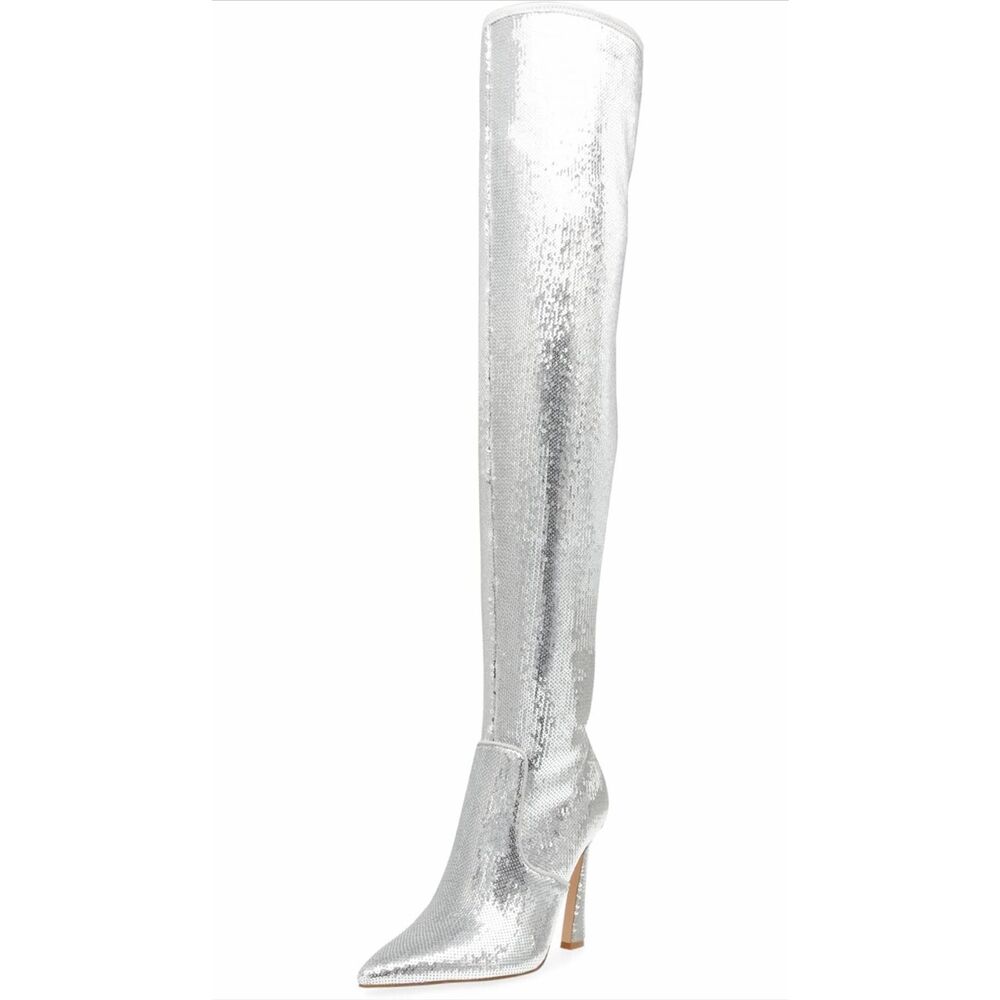 Steve Madden Laddy Women's Over The Knee Boot Silver Sequin US Size 6.5